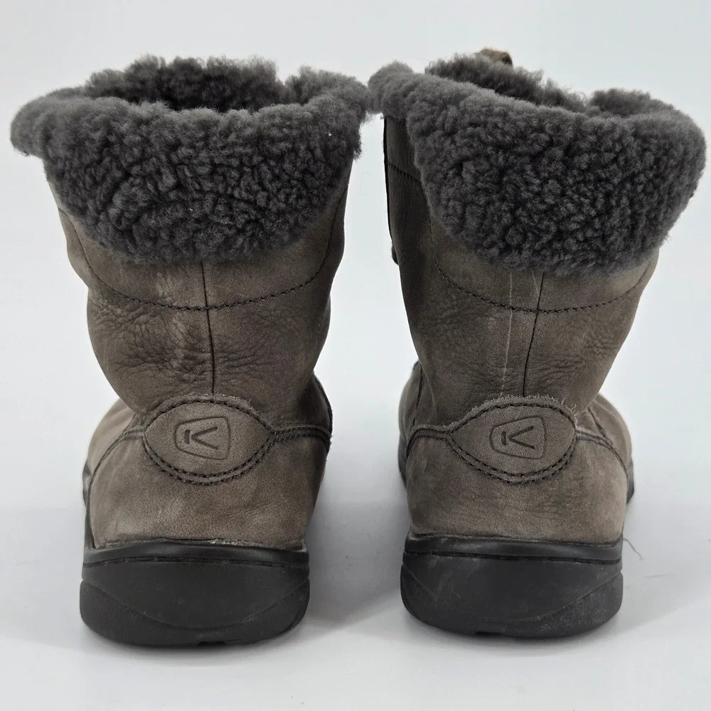 Keen Presidio Black Olive Leather Shearling Winter Hiking Bumper Boot Women Sz 6